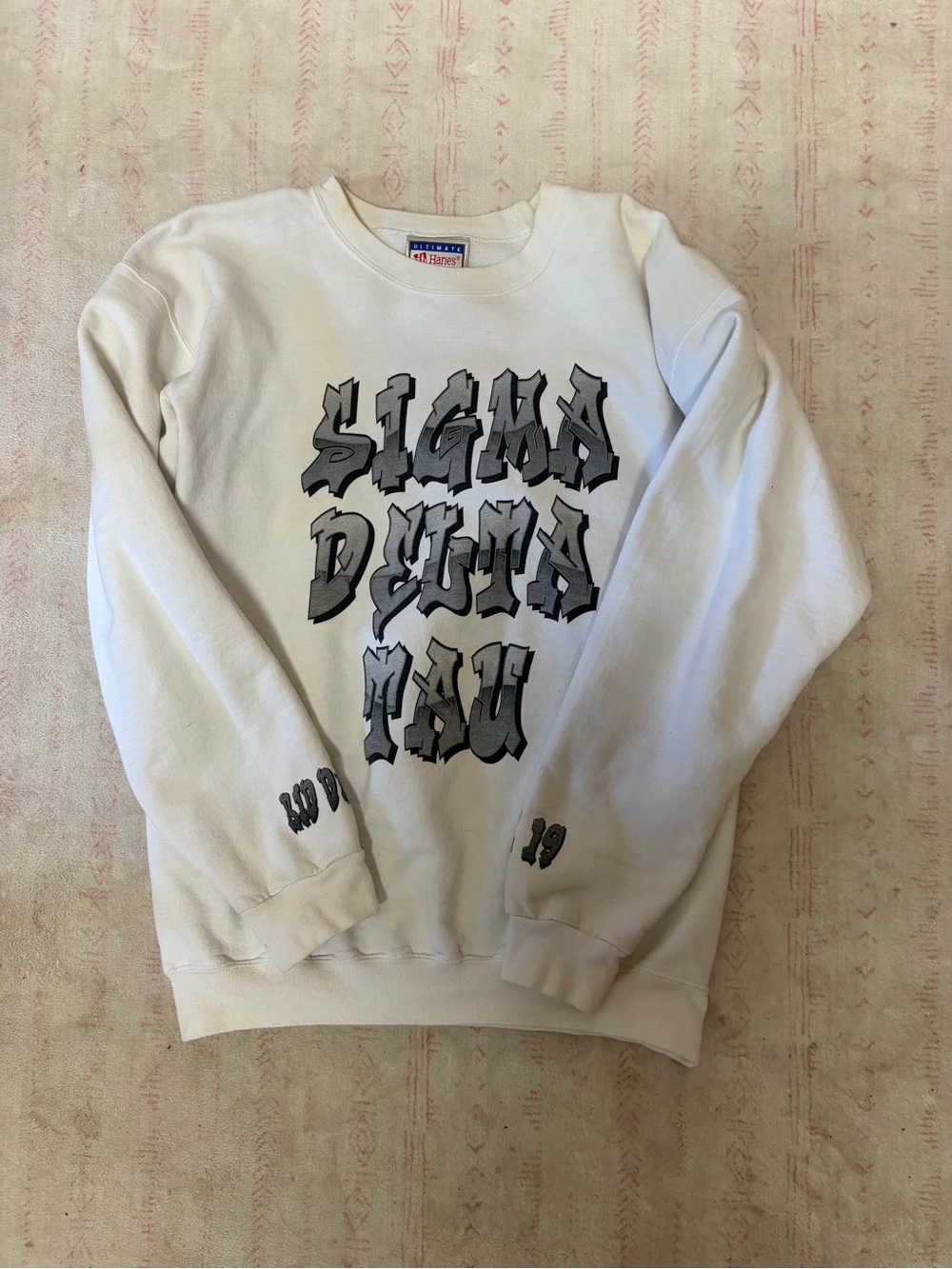 White Graphic Crewneck Sweatshirt - Sigma Delta Tau frat sorority crewneck